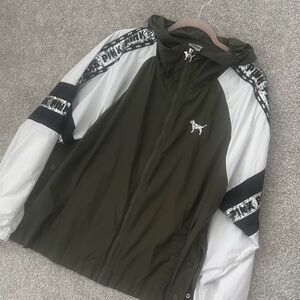PINK Victoria's Secret Olive and White Windbreaker